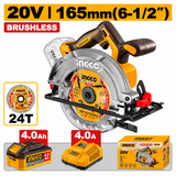 Ingco 20V Cordless Circular Saw Kit with 4.0Ah Battery & Charger | 140mm & 165mm