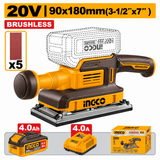 Ingco 20V Cordless Finishing Sander Kit with 4.0Ah Battery & Charger - CFSLI20313