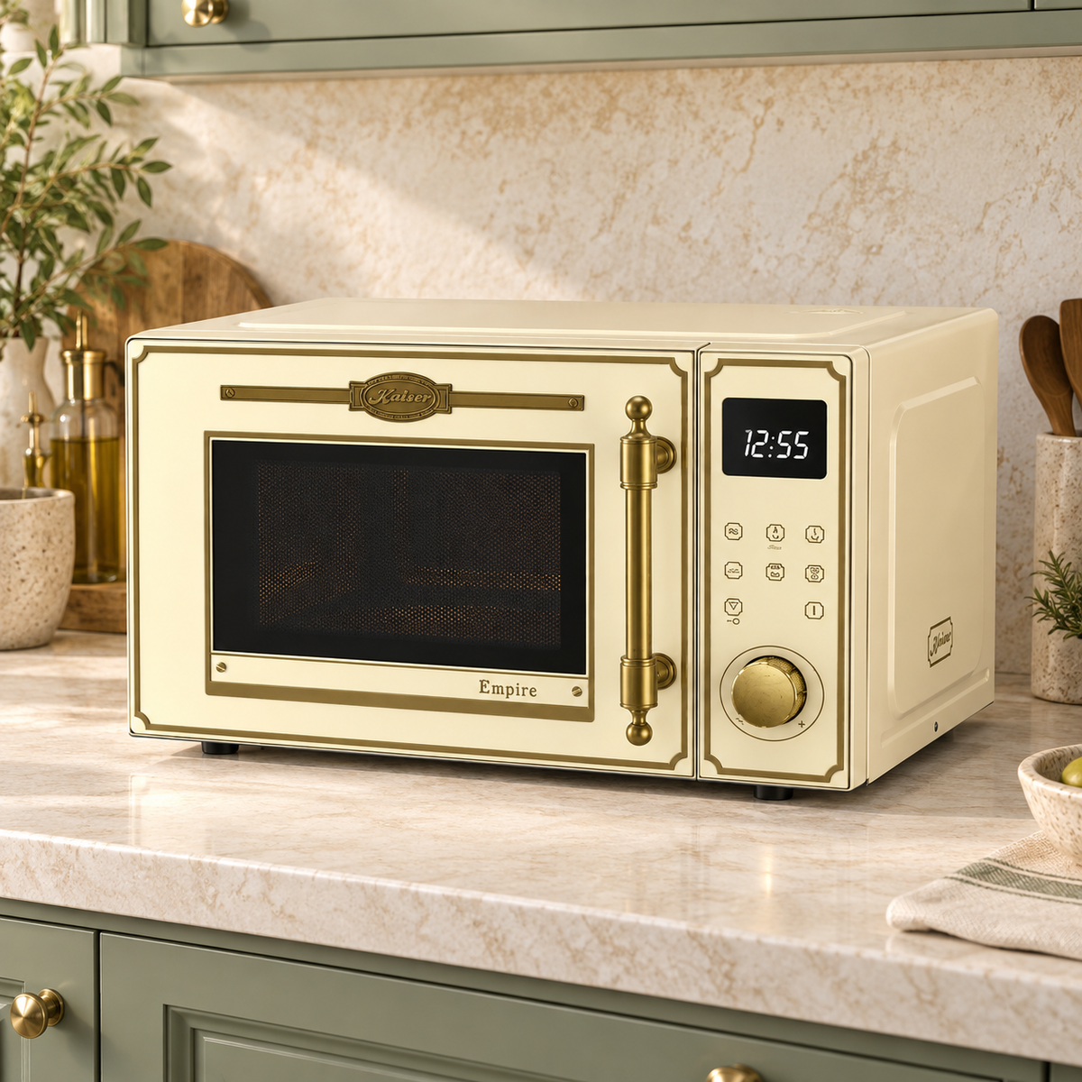 Kaiser Empire Freestanding Microwave Oven 900W | Bordeaux Red, Ivory & Black
