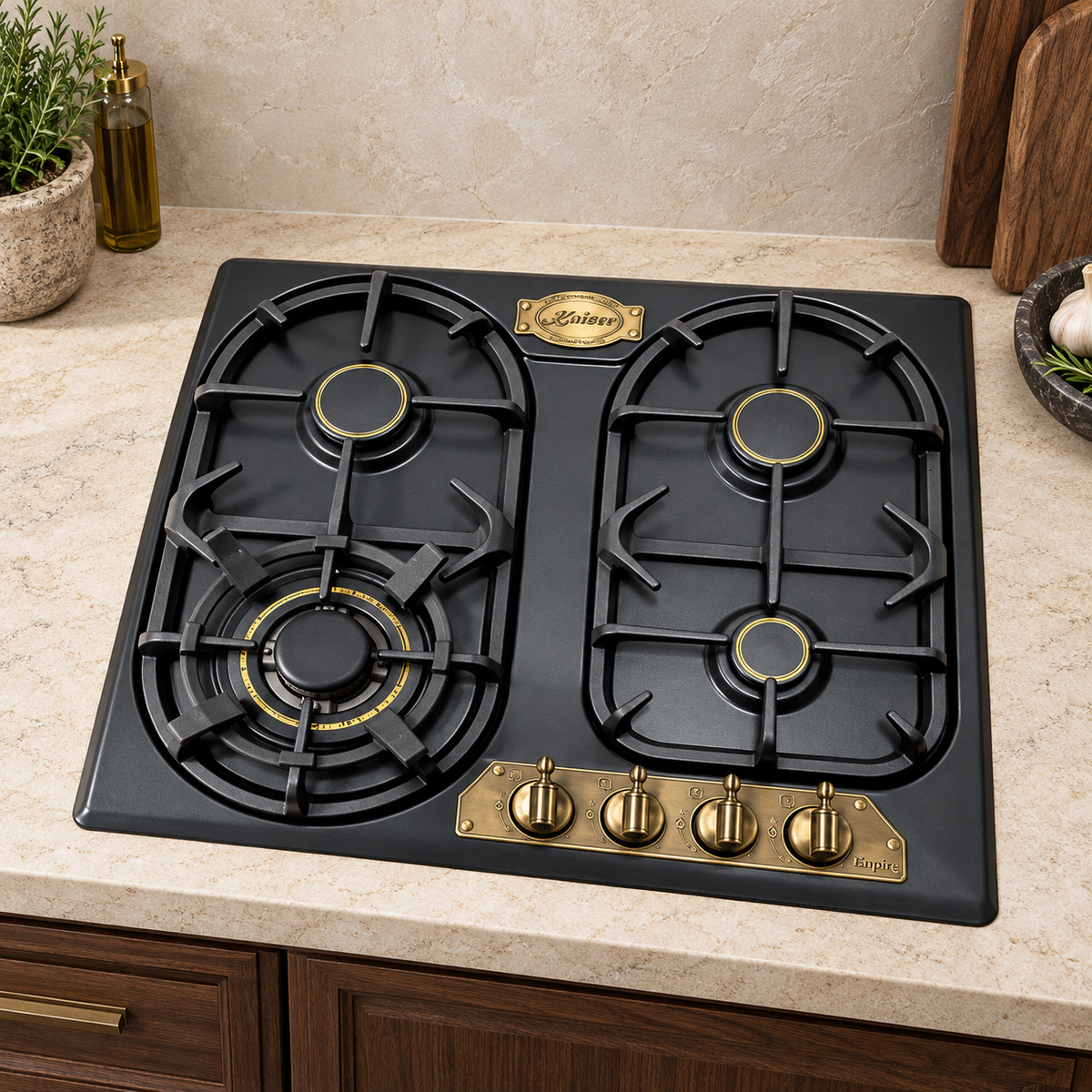 Kaiser Empire 60cm Gas Hob with 4 Gas Burners | Black Silver, Black & Ivory