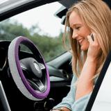 Leather Steering Wheel Cover With Bling Crystal Rhinestones Auto SupplyMaster