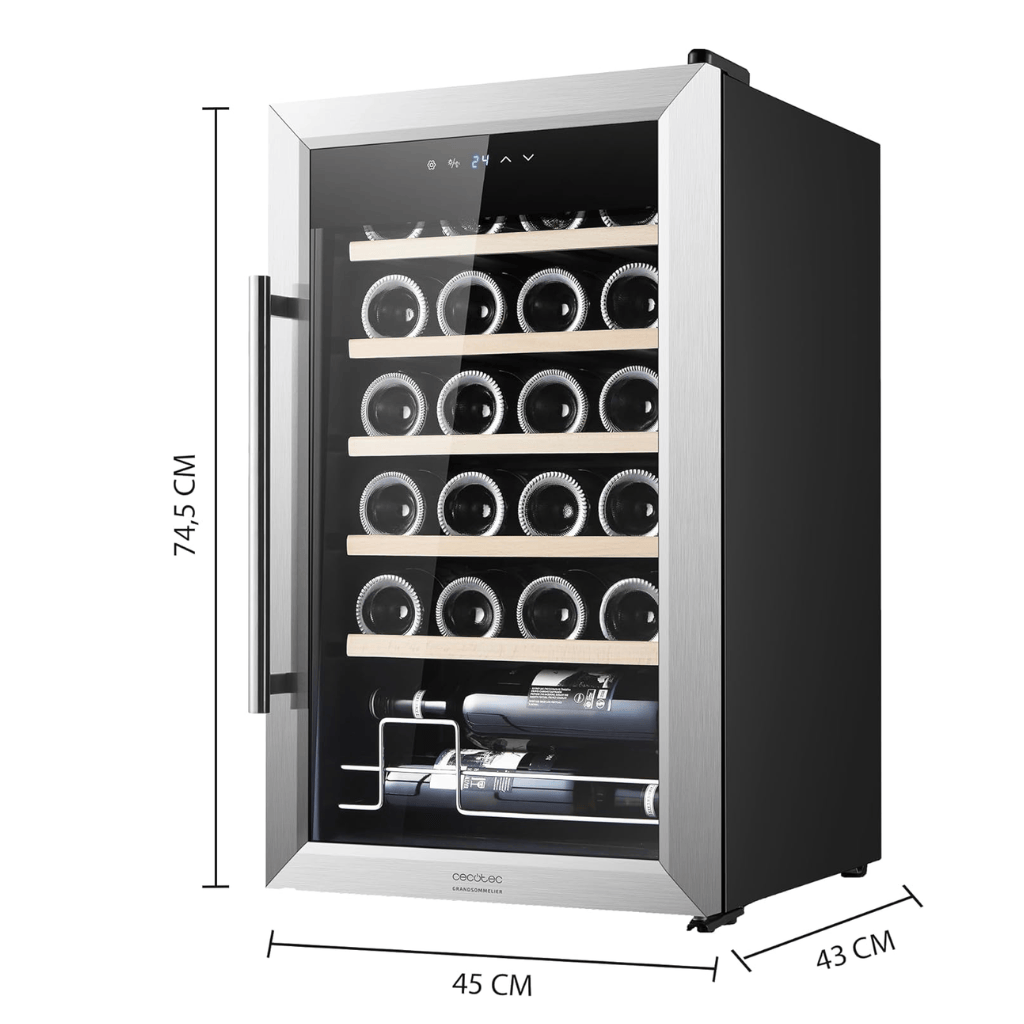 Cecotec Bolero GrandSommelier 2450 Compressor Wine Cooler with 24 Bottles Capacity | Black & Inox