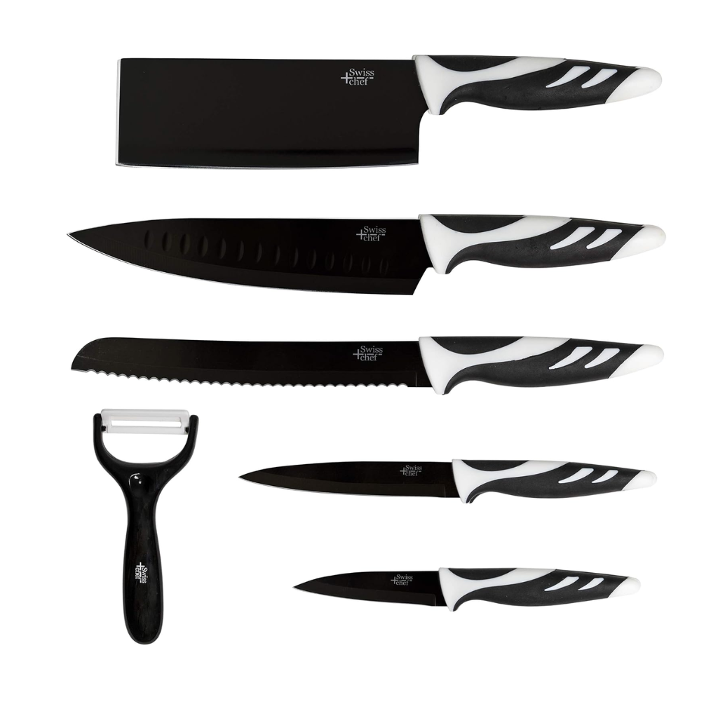 Cecotec Swiss 6-Piece Professional Kitchen Knife Set with Stainless Steel Blades & Ergonomic Non-Slip Handle | White & Black