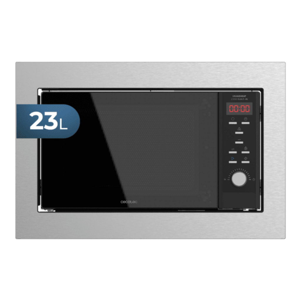 Cecotec GrandHeat 2350 23L Digital Built-In Microwave 900W with Grill, Timer & 9 Preset Functions | Black & Steel Black