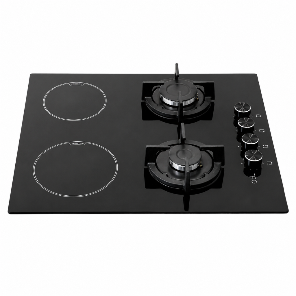 Luxell 60cm 4-Zone Mixed Hob with 2 Gas Burners & 2 Electric Zones - V6-22PYF-22
