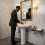 Wahkit Ceramic Pedestal Basin with Narrow Deep Bowl & Curved Pedestal 500mm - 4002