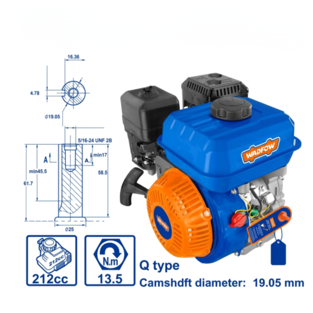 Wadfow 7HP 212cc OHV Gasoline Engine with Recoil Start & 3.6L Fuel Tank - WGNAA1706Q