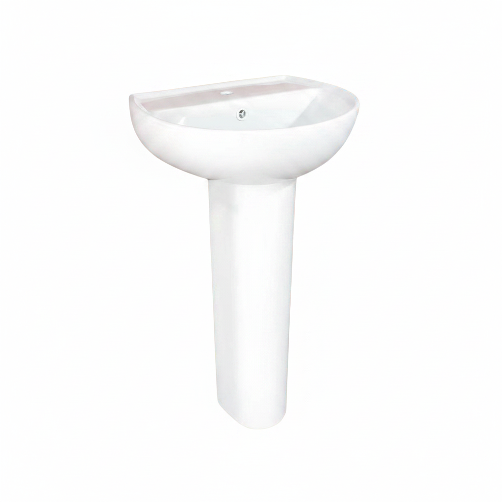 Wahkit Ceramic Pedestal Basin with Wide Shallow Bowl & Straight Pedestal 465mm - 4006