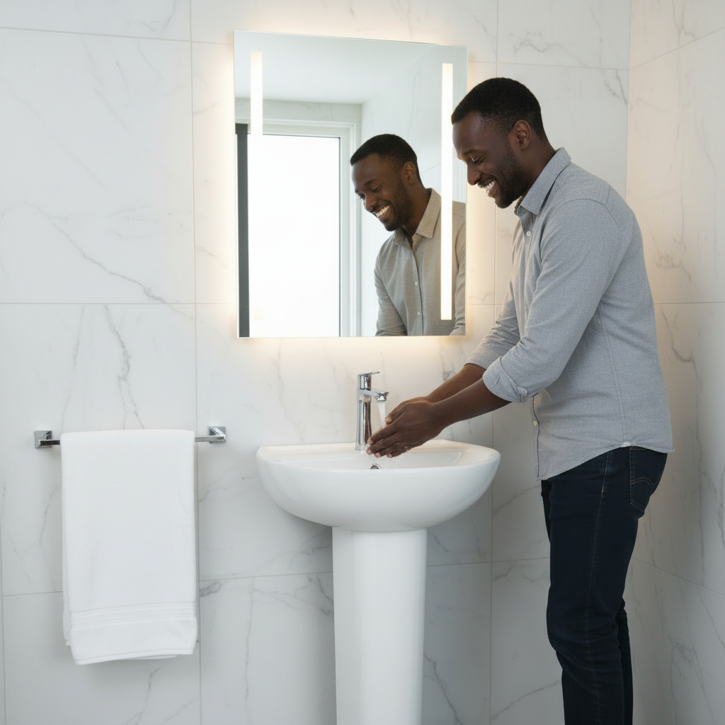 Wahkit Ceramic Pedestal Basin with Wide Shallow Bowl & Straight Pedestal 465mm - 4006