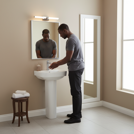 Wahkit Ceramic Pedestal Basin with Rounded-Corner Rectangular Bowl & Straight Pedestal 400mm - 4011