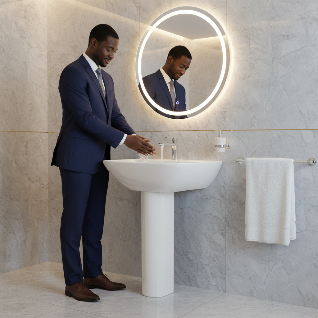 Wahkit Large Ceramic Pedestal Basin with Wide Shallow Oval Bowl & Straight Pedestal 580mm - 4010