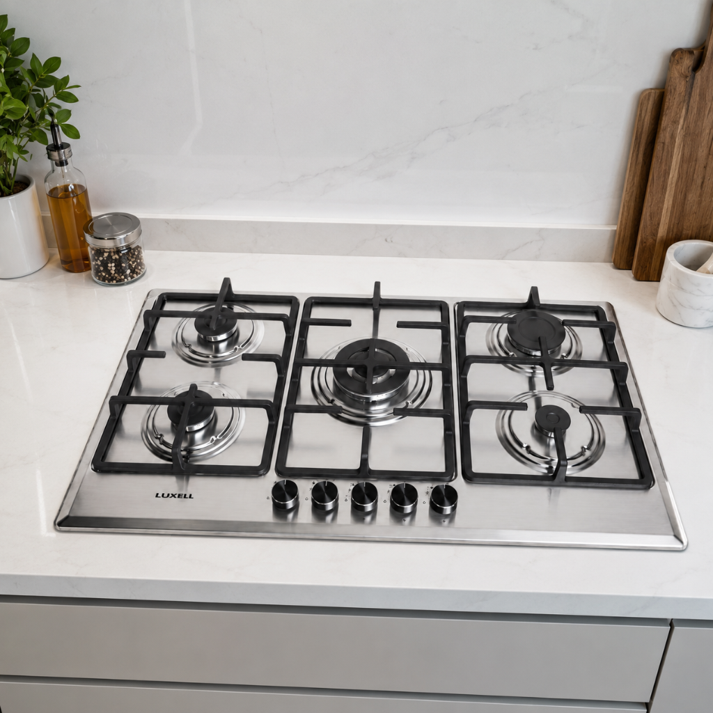 Luxell 90cm 5-Burner Stainless Steel Gas Hob with Wok Support - M9-50BTF