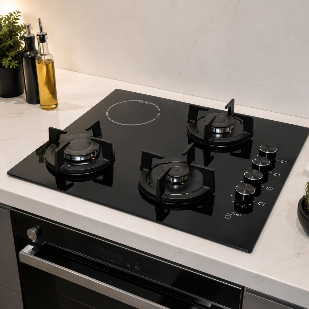Luxell 60cm 4-Zone Mixed Hob with 3 Gas Burners & 1 Electric Zone - V6-22PYF-31