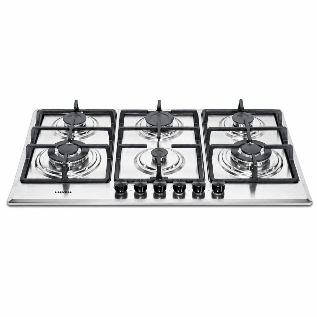 Luxell 90cm 6-Burner Stainless Steel Built-In Gas Hob with Auto Ignition - M9-60BXF