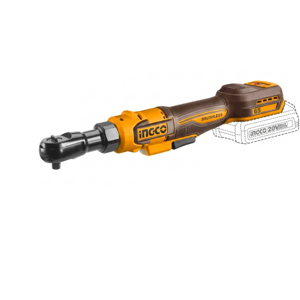 Ingco 20V Brushless Cordless Drive Ratchet 3/8" 65Nm with 2 x 2.0 Ah Batteries, Charger & Accessories - CDRLI20652