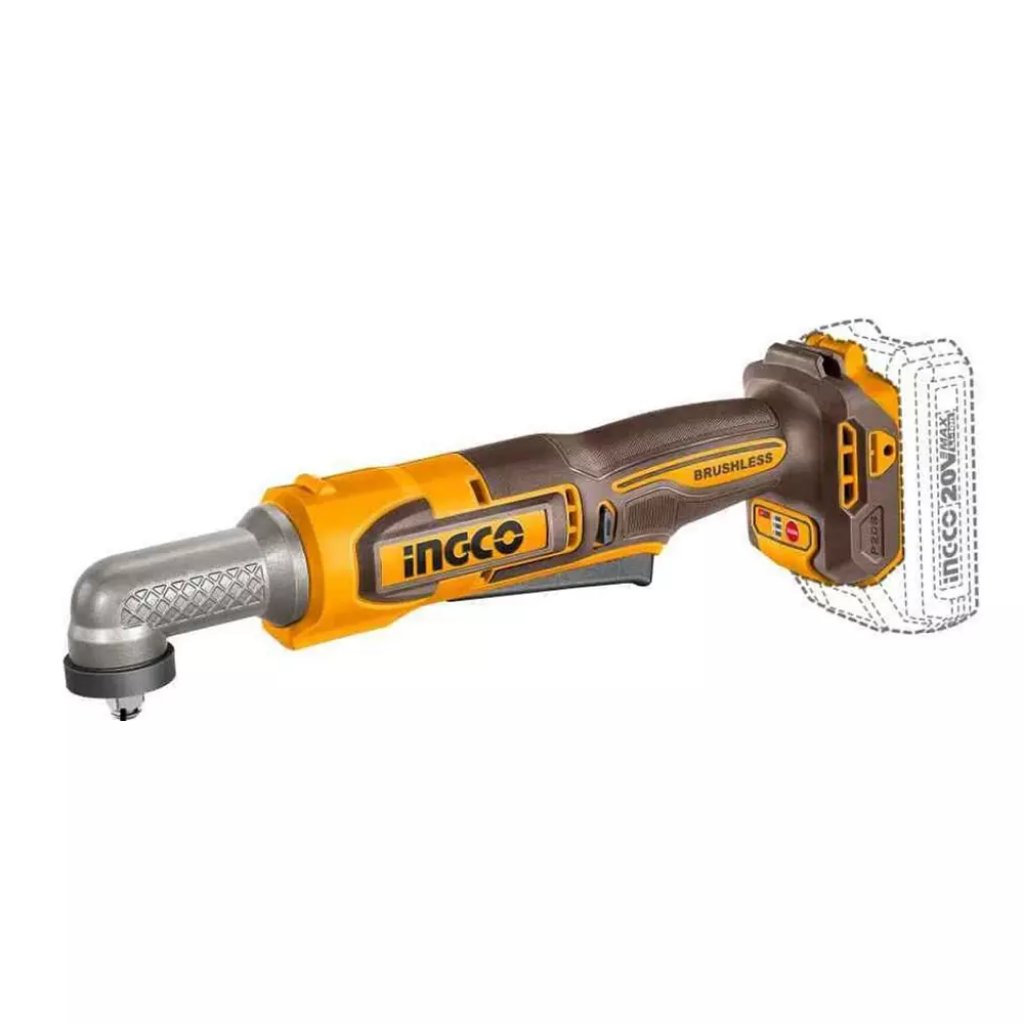 Ingco 20V Brushless Cordless Angle Impact Wrench 3/8", 65Nm with 2 x 2.0 Ah Batteries, Charger & Accessories - CAIWLI208