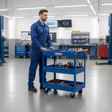 Wadfow 3-Tier Heavy-Duty Steel Tool Cart with Lockable Castors - WCS1A13