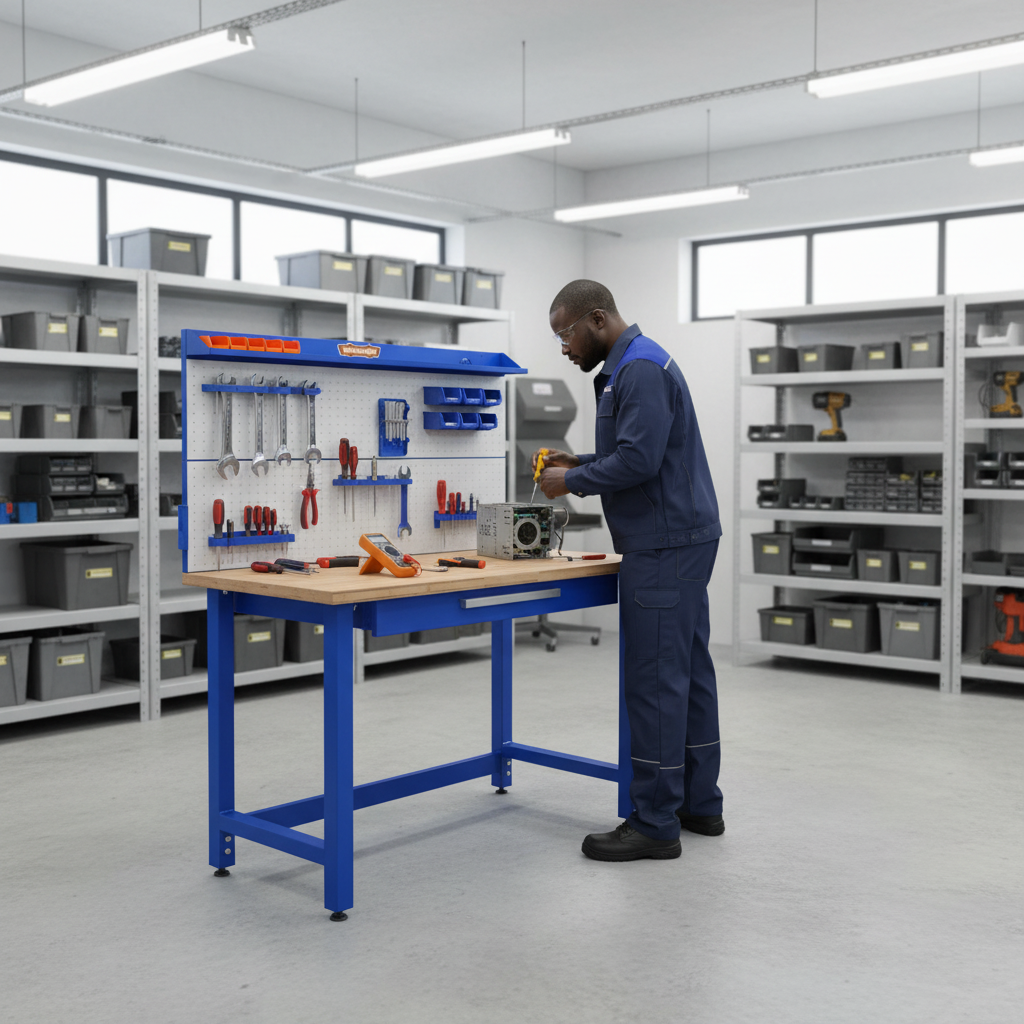 Wadfow Steel Workshop Workbench with Wooden Worktop, Drawer & Tool Panel 1220 x 510 x 1762mm - WCS5A03