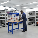 Wadfow Steel Workshop Workbench with Wooden Worktop, Drawer & Tool Panel 1220 x 510 x 1762mm - WCS5A03