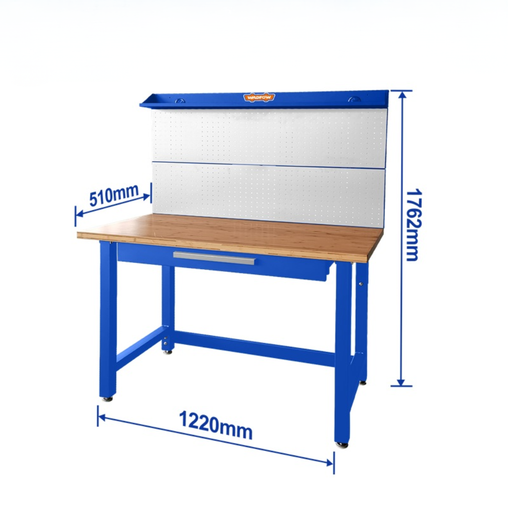 Wadfow Steel Workshop Workbench with Wooden Worktop, Drawer & Tool Panel 1220 x 510 x 1762mm - WCS5A03