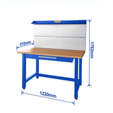 Wadfow Steel Workshop Workbench with Wooden Worktop, Drawer & Tool Panel 1220 x 510 x 1762mm - WCS5A03
