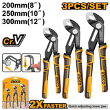 Ingco 3-Piece Quick Open & Fast Adjustment Water Pump Pliers Set - HPPS38318