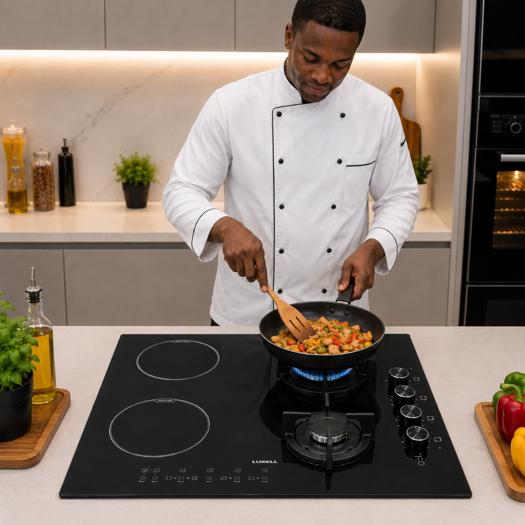 Luxell 60cm 4-Zone Mixed Hob with 2 Gas Burners & 2 Electric Zones - V6-22PYF-22
