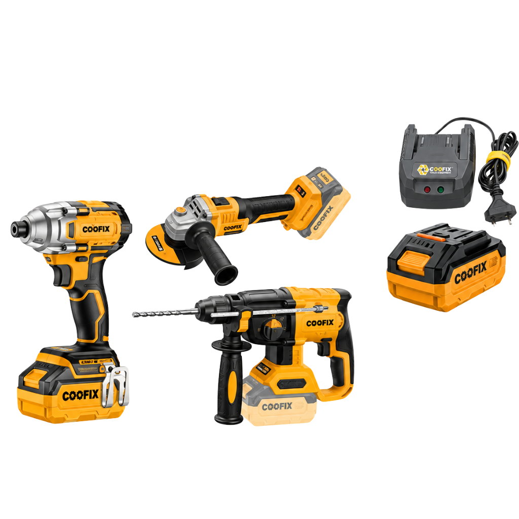 Coofix 20V Cordless Rotary Hammer, Angle Grinder & Impact Driver Combo Kit - 29528