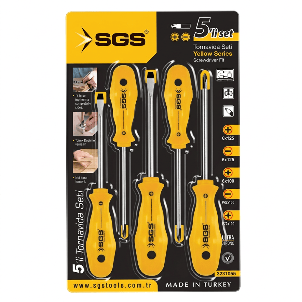 SGS Yellow Series 5-Piece Magnetic Flat & Phillips Screwdriver Set - SGS1055
