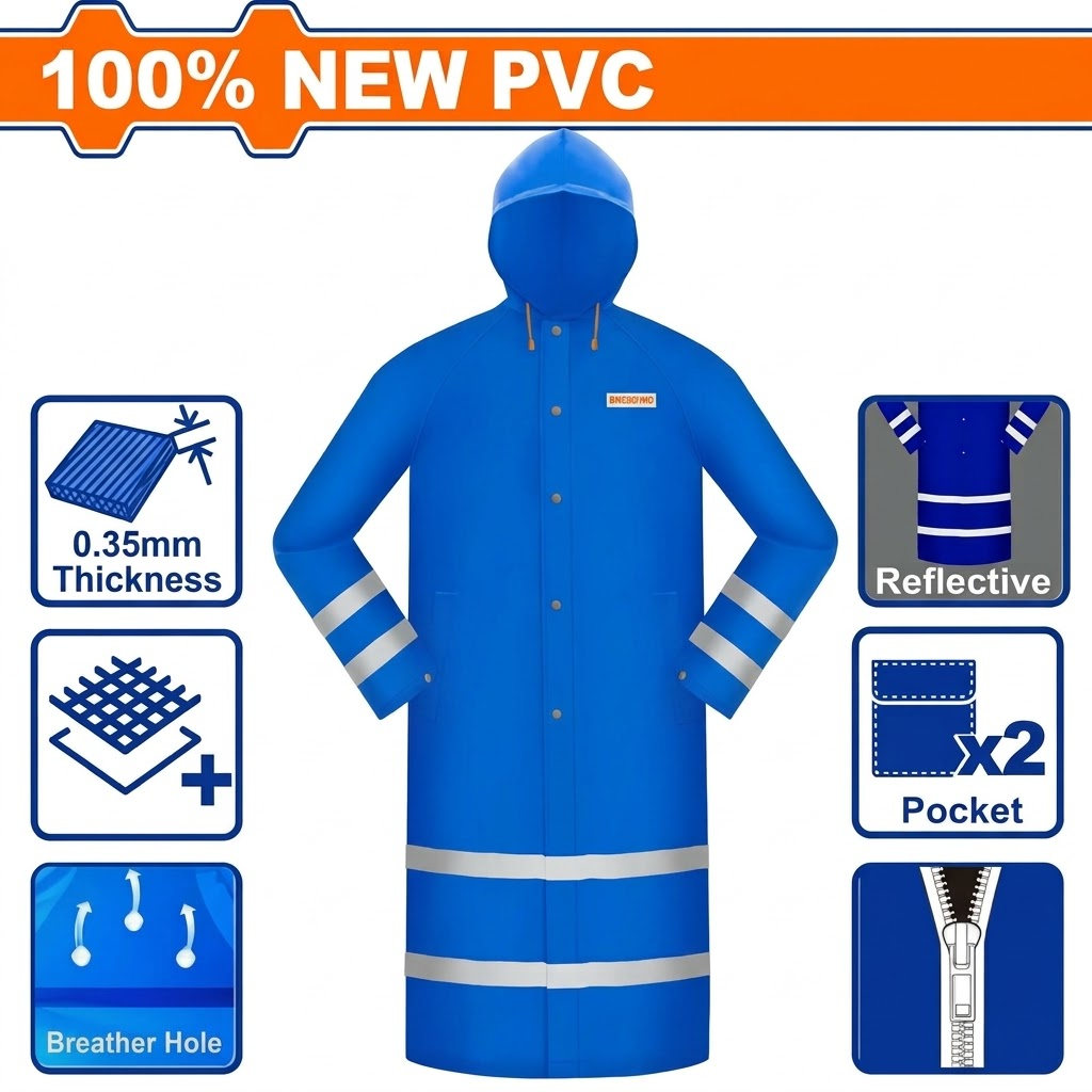 Wadfow Size L Reflective Waterproof PVC Raincoat - WRC400L