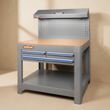 Wadfow Heavy-Duty Work Bench with 3 Drawers, Steel Frame & Pegboard - WCS5A05