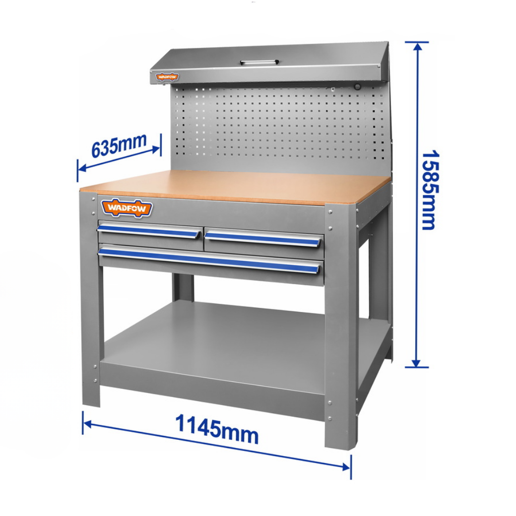 Wadfow Heavy-Duty Work Bench with 3 Drawers, Steel Frame & Pegboard - WCS5A05