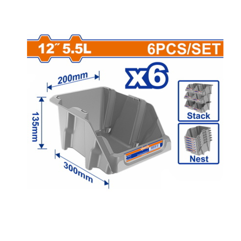 Wadfow 12" 6-Piece Stackable Storage Bin Set - WTB0604