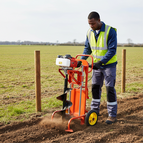 Power 2HP Trolley-Mounted Gasoline Earth Auger 63.3cc with 300 × 800mm Bit - ED-630A