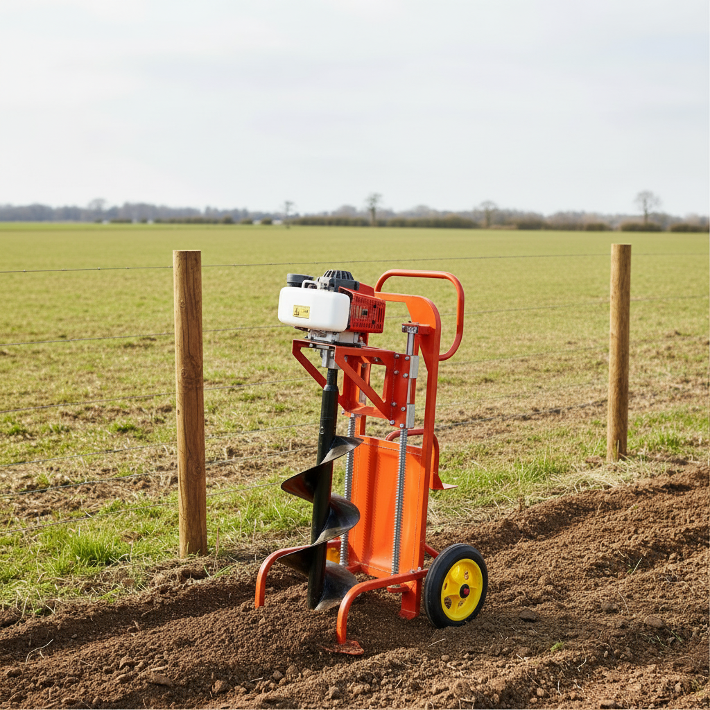 Power 2HP Trolley-Mounted Gasoline Earth Auger 63.3cc with 300 × 800mm Bit - ED-630A