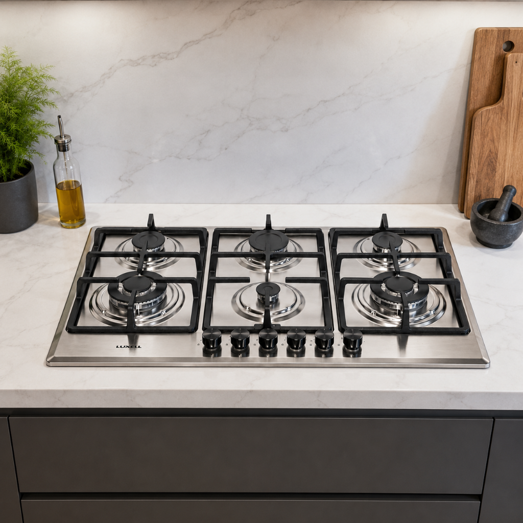Luxell 90cm 6-Burner Stainless Steel Built-In Gas Hob with Auto Ignition - M9-60BXF