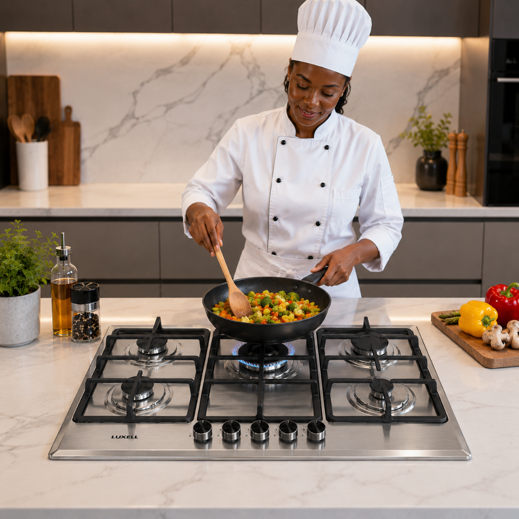 Luxell 90cm 5-Burner Stainless Steel Gas Hob with Wok Support - M9-50BTF