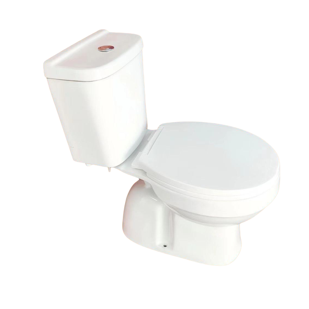 Wahkit Ceramic Standard Two-Piece Water Closet with Round Bowl, Curved-Top Tank & Floor Outlet 635mm - 2004S