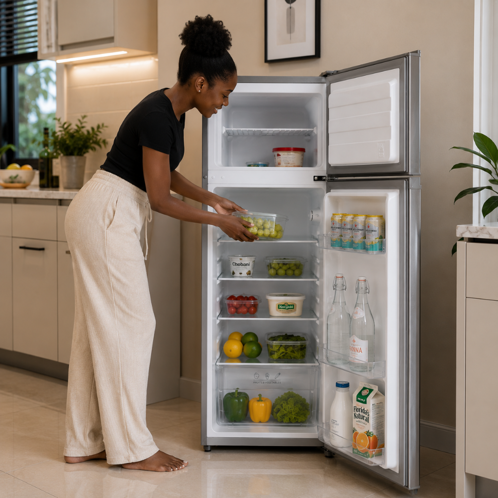 Luxell 204L Top-Mount Refrigerator with Glass Shelves, Dark Silver - LXTF-210SL