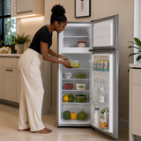 Luxell 204L Top-Mount Refrigerator with Glass Shelves, Dark Silver - LXTF-210SL