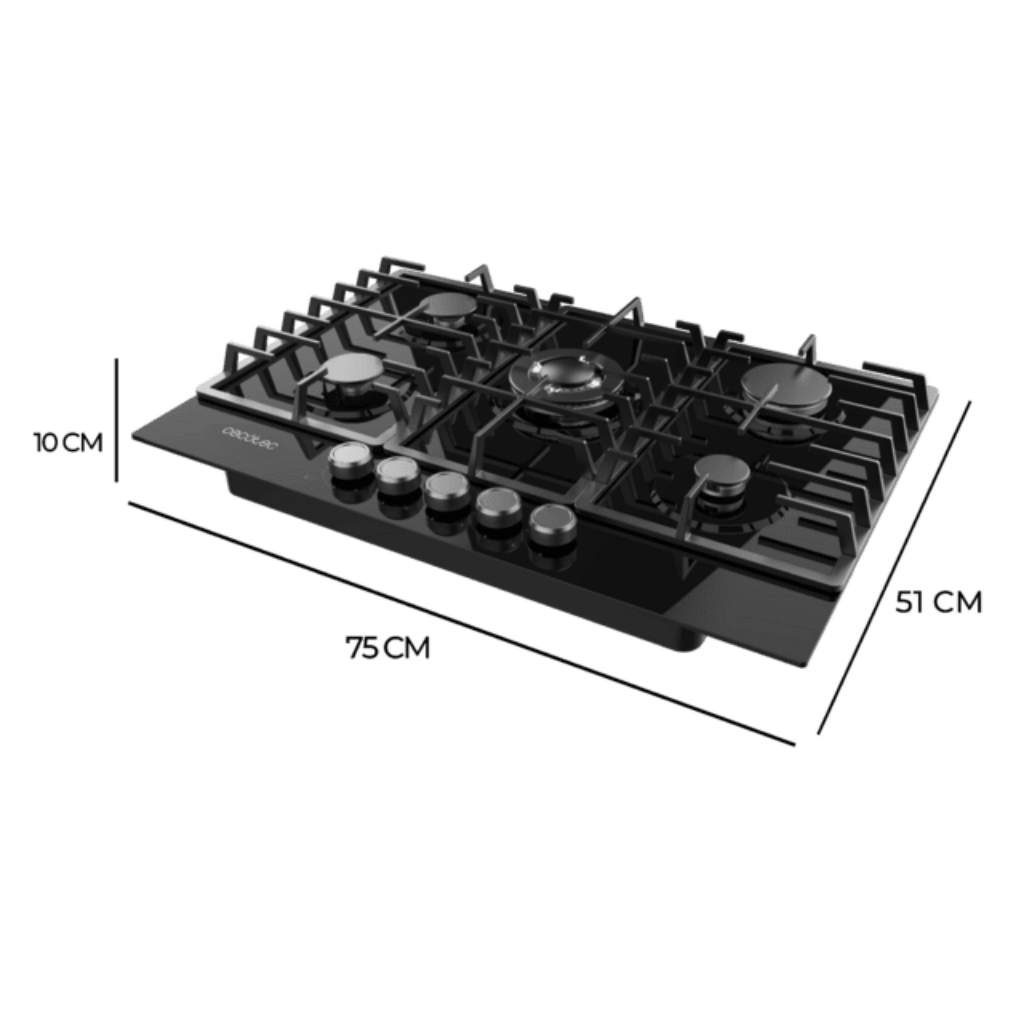 Cecotec Bolero Squad Black Glass Five-Burner Built-In Gas Hob 11KW - A01_EU01_100199