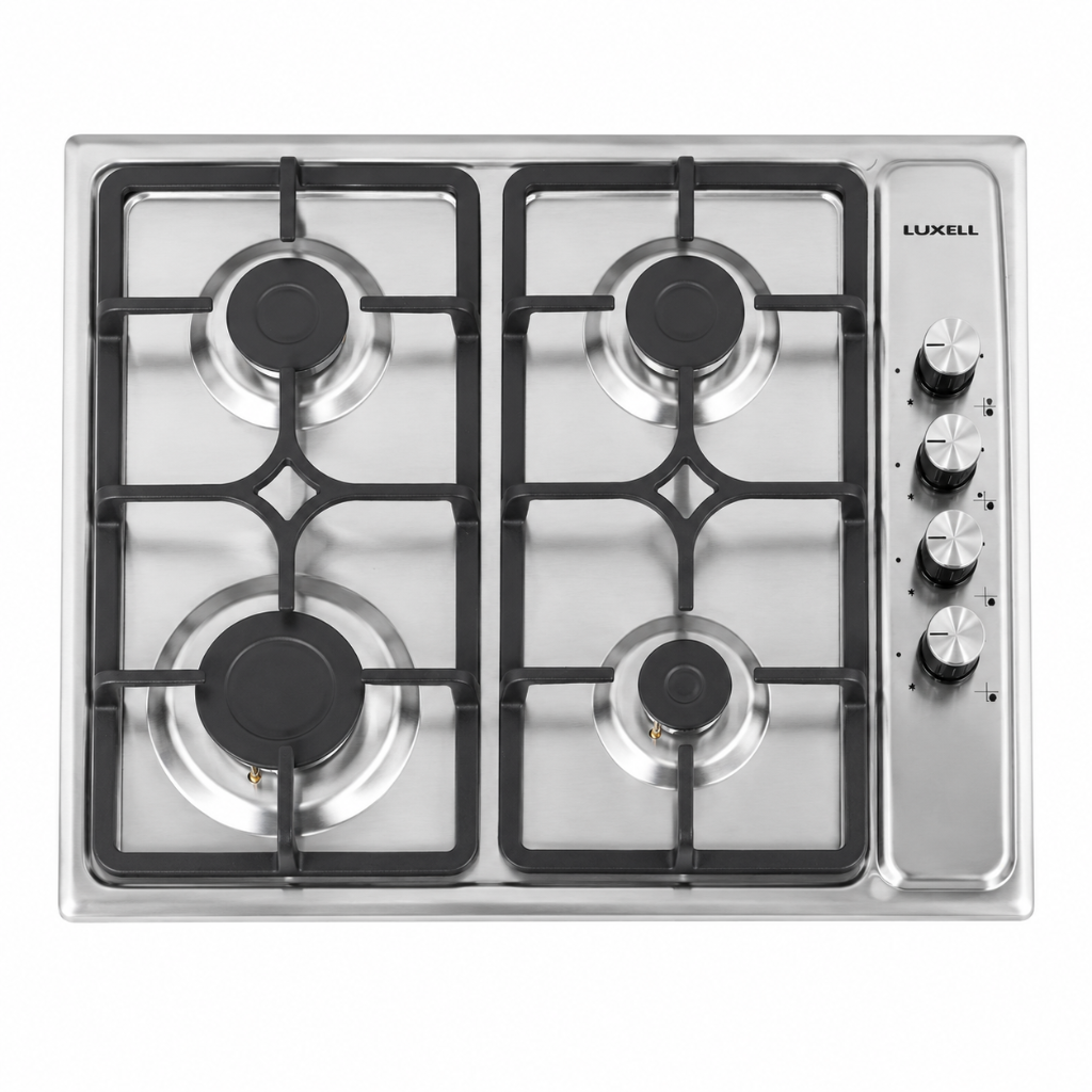 Luxell 60cm 4-Burner Stainless Steel Built-In Gas Hob with Gas Safety - LX-410BF