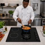 Luxell 60cm 4-Zone Mixed Hob with 2 Gas Burners & 2 Electric Zones - V6-22PYF-22