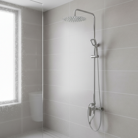 Wadfow Hot & Cold Shower Set with Hot & Cold Mixer Faucet, Overhead Shower, Hand Shower & Accessories - WZD3501