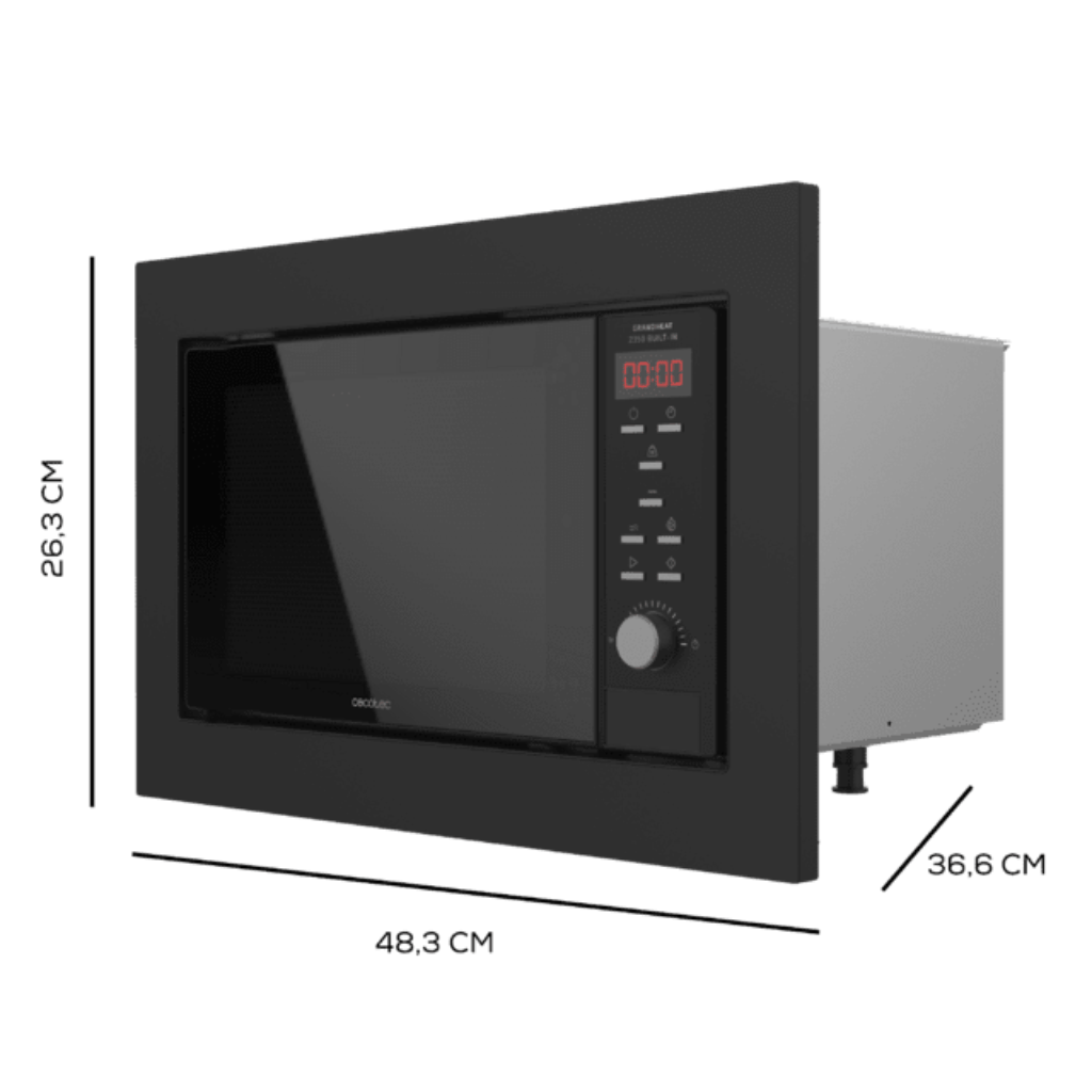 Cecotec GrandHeat 2350 23L Digital Built-In Microwave 900W with Grill, Timer & 9 Preset Functions | Black & Steel Black