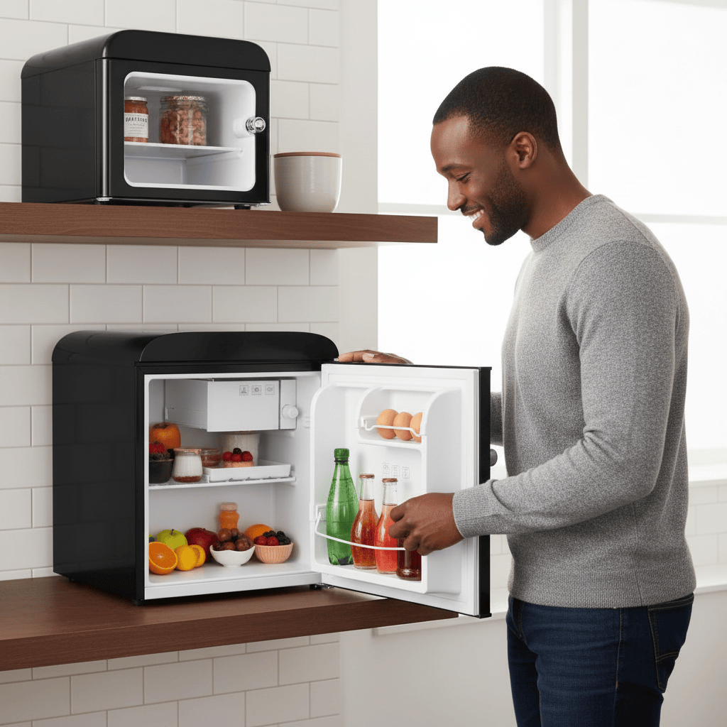 Cecotec Bolero CoolMarket 45L Origin Retro Black Mini Fridge with Built-In Ice Compartment - 2130