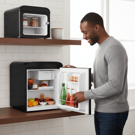 Cecotec Bolero CoolMarket 45L Origin Retro Black Mini Fridge with Built-In Ice Compartment - 2130