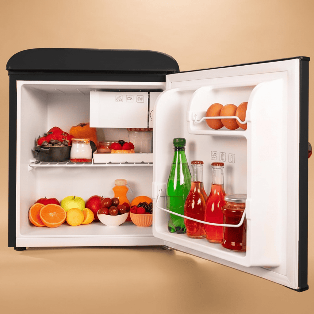 Cecotec Bolero CoolMarket 45L Origin Retro Black Mini Fridge with Built-In Ice Compartment - 2130