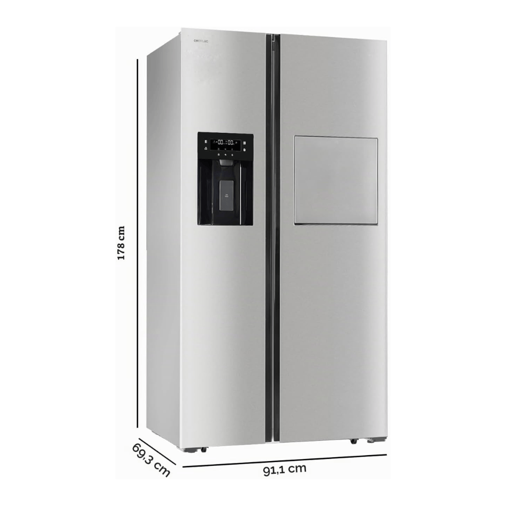 Cecotec Bolero CoolMarket Inox 556L Side-by-Side Refrigerator with Water Dispenser & Digital Screen - 109134