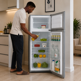 Luxell 204L Top-Mount Refrigerator with Glass Shelves, Dark Silver - LXTF-210SL
